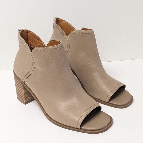 Lucky Brand Theria Open Toe Booties, Taupe Leather, Women's 10 - Picture 1 of 8